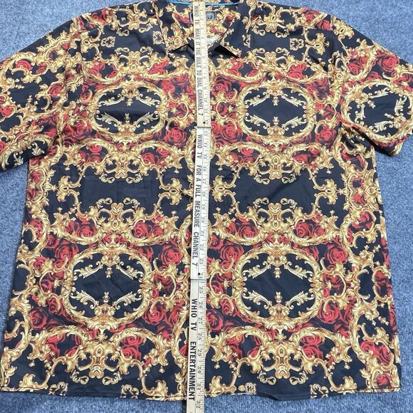 Baroque Gold Shirt Mens 4X Black Gold Crowns Chain Rose Filigree Button Up - Picture 5 of 9